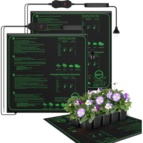 70W Tapis Chauffant pour Plantes avec Thermostat - Chauffage Rapide, Protection Contre Le feu, Tapis Chauffant pour la Germination et la régulation de la température-50  50cm(2 Pack) (1/5)