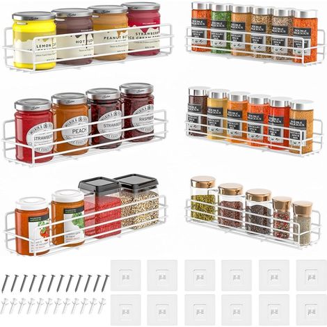 6er Gewürzregal Set, Wandregal ohne Bohren, Edelstahl, für Küche & Schrank (1/5)