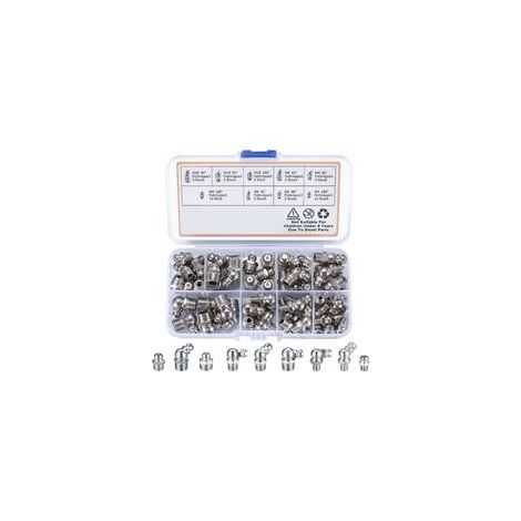 60 Pièces graisseur a Visser, Assortiment Graisseur M6 M8 M10, Droit Graisse Raccord 45° 90° 180°, avec Boîte en Plastique, pour Équipement Mécanique, Embout de Graissage Fixations