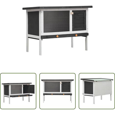 vidaXL Holzstall - Kaninchenstall 1 Ebene Grau Holz (1/5)