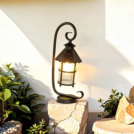 Wegeleuchte Schwarz IP23 E27 54 cm Glas Metall Rustikal Stehlampe außen Hof