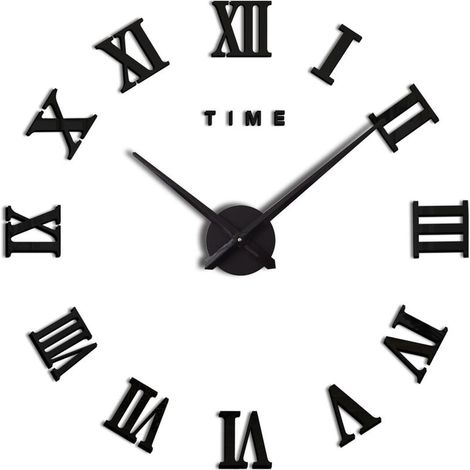 SHINING HOUSE Reloj de pared grande moderno DIY con números romanos, reloj grande con pegatinas 3D, reloj de pared, decoración para el hogar y la oficina, extraíble (batería no incluida), color negro (1/5)