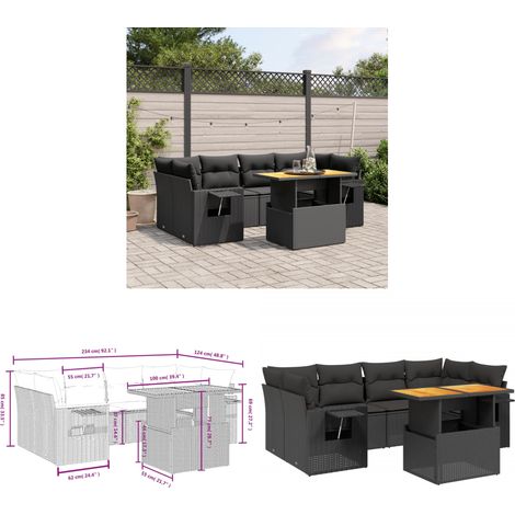 Salon de jardin 7 pcs avec coussins noir résine tressée - Ensemble Salon De Jardin - Meuble Extérieur - Résine Tressée - Rotin Synthétique - Table Extensible - Home & Living (1/3)