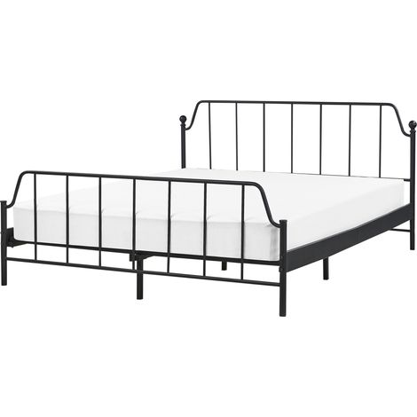 Cama con somier minimalista moderno listones de madera de álamo metal negro 160 x 200 cm Mauressac