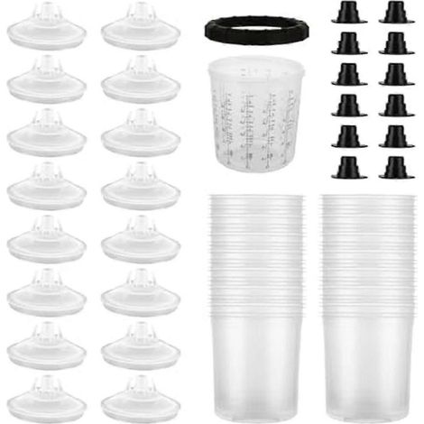 Système de 25 godets et couvercles jetables pour pistolet à peinture, pour godets de 600 ml (20 oz) JN (1/5)