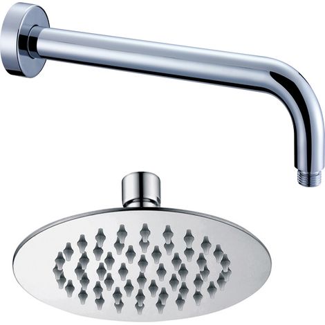Braccio doccia ottone cromato + soffione doccia tondo acciaio inox diametro 300x2 mm spessore