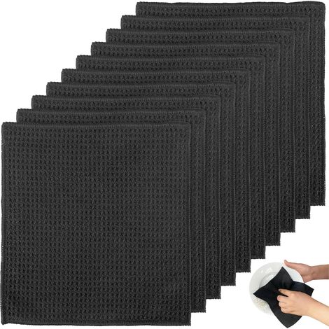 10 Pièces Chiffon Microfibre, 20x20cm Chiffon Microfibre Noir, Absorption d'eau Chiffon Barista, Lavette Microfibre pour Cuisine/Vitre/Salle de Bain/Voiture/Café (1/5)