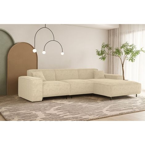 Ecksofa Designersofa GLORIA in Stoff Scala Creme Ottomane Rechts
