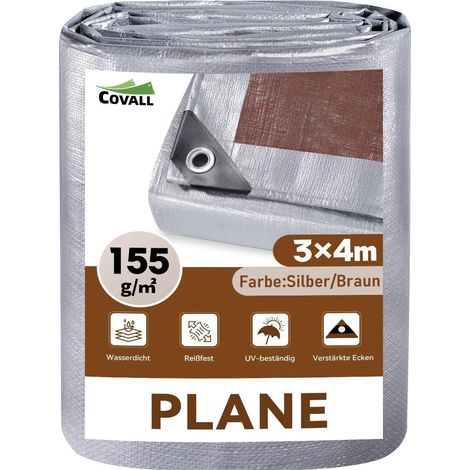 Abdeckplane 3x4m 155g/m² Wasserdicht UV-beständig Silber/Braun mit Ösen (1/2)