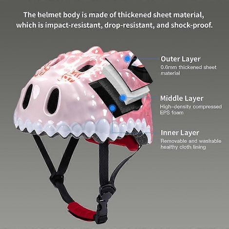 Kinderfahrradhelm, verstellbarer Dinosaurierhelm, atmungsaktiver Skatehelm für Jungen und Mädchen