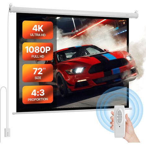VEVOR Pantalla de Proyector Motorizada 1448 x 1090 mm, 4:3, 1080 HD, Pantalla de Proyección Electrica de Pared con Control Remoto, Angular de 160°, Material de PVC, para Cine en Casa, Oficina