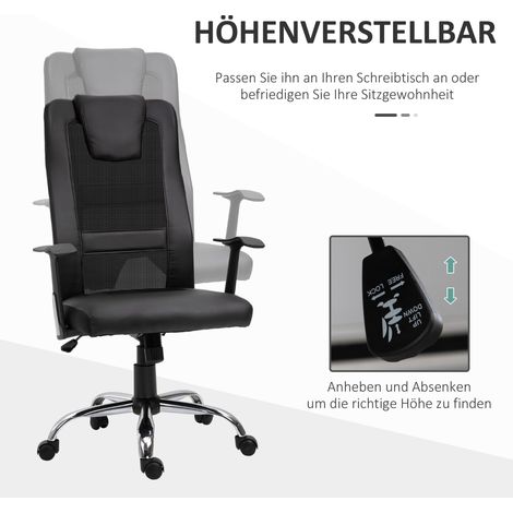 Bürostuhl, Drehstuhl, höhenverstellbarer Chefsessel, ergonomischer Bürostuhl, schwarzes Polyurethan, 66 x 73 x 108–118 cm (1/5)