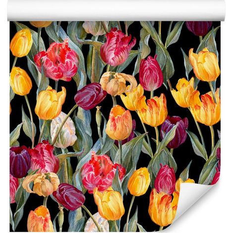 Papel pintado de tulipanes de colores para salón y dormitorio, 50x1000 cm. (1/5)