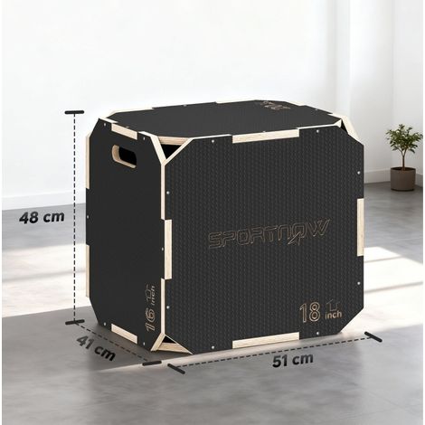 Box pliometrica in compensato, 3 altezze, superficie antiscivolo, nera HAVRYA (1/4)