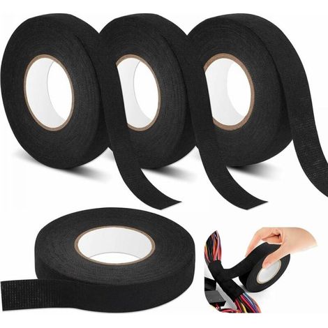 Lot de 4 Ruban de Câbles Noir, Résistant à la Chaleur Rubans 2 Tailles, Ruban Adhésif Isolant électrique, Ruban en Tissu pour Faisceaux de Câbles, Ménage Voiture Moto (19mm x 15m/15mm x 15m) (1/4)