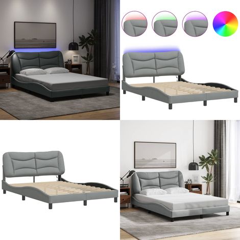 Cadre de lit avec LED sans matelas gris clair 140x200 cm tissu - Lit Plateforme - Cadre Lit - Lit Design - Lit Avec Éclairage LED - Tête De Lit Rembourrée - Home & Living (1/5)