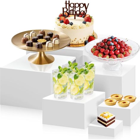 Lot de 6 présentoirs à gâteaux en acrylique blanc, à étages, de 7,6 à 20,3 cm, en forme de cube, pour buffets, mariages, anniversaires, fêtes et cupcakes. (1/5)