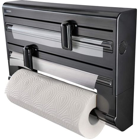 Leifheit – Support mural pour rouleaux – Compatible avec tous les rouleaux – Lames tranchantes pour coupe précise – Montage facile au mur (1/5)