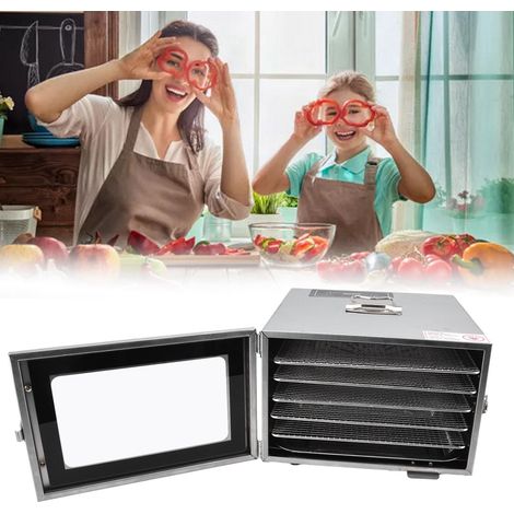 Essiccatore elettrico per alimenti da 400 W, con 6 vassoi in acciaio inox per frutta, verdura ed erbe aromatiche, timer e controllo della temperatura. (1/4)