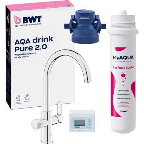 Robinet de cuisine chromé avec bec C extractible, douchette d'évier pivotante Eau potable parfaitement filtrée Magnésium (1/5)