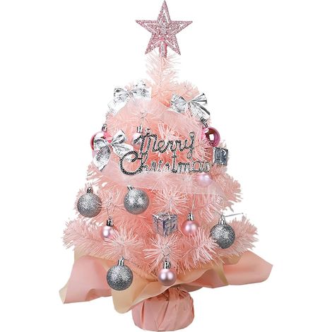 Sapin de Noël rose miniature (45 cm) avec décorations suspendues, parfait pour les décorations de Noël à faire soi-même. (1/5)