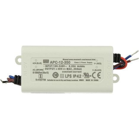 Led Driver CC MW MEAN WELL APC-12-350 Trasformatore 350mA 9V-36V DC 12W Corrente Costante IP42 (1/3)