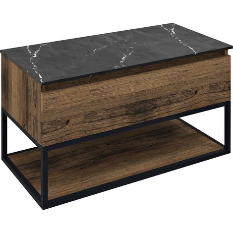 SKARA Meuble sous-vasque 90x50x45cm, noir mat/chêne Collingwood (1/4)