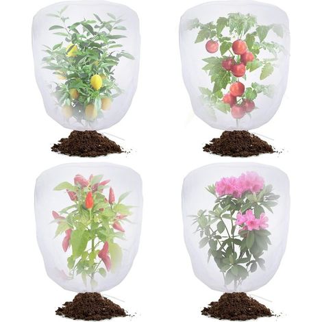 Filet anti-oiseaux pour jardin - Lot de 4 filets de protection anti-parasitaires avec cordon de serrage, 1 m x 0.8 m, pour tomates, légumes, myrtilles (1/5)