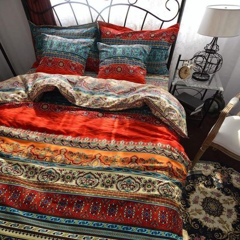 Bettwäsche-Set 155x220 cm 4-teilig, 100% Baumwolle, Boho Vintage Muster, Wendbar