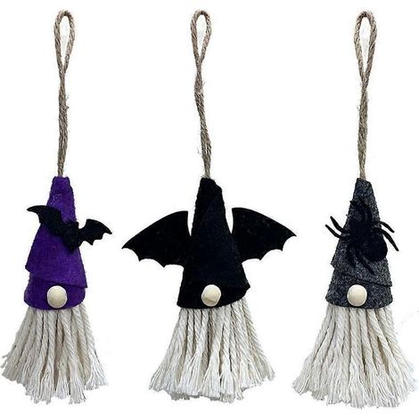 Lot de 3 figurines de gnomes d'Halloween de styles variés, décorations de nains d'Halloween, longue corde (1/4)