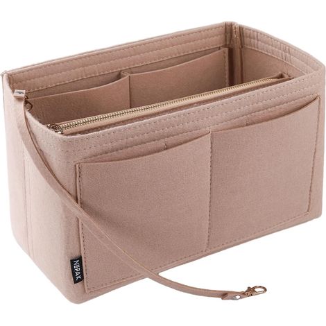 Organizador de bolso de fieltro con cremallera, bolsa de almacenamiento interior para mujer (beige, L) (1/5)