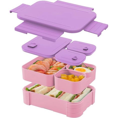 Boîte à lunch 3 compartiments - Boîte de conservation alimentaire - Étanche et réutilisable - Sans BPA - Compatible lave-vaisselle et micro-ondes - Violet - Pour adultes et ados (1/5)