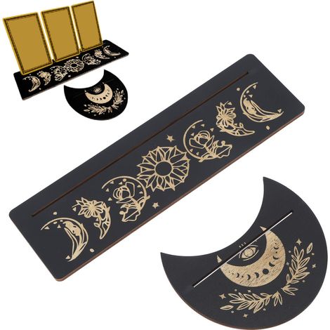 Porte-carte tarot bois type A avec base rectangulaire et arc de lune, 25 cm, poplar, noir, lot de 2 pièces (1/5)
