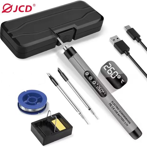 (Gris) Fer à souder sans fil, température réglable 300-450℃, interface Type-C, batterie 1000mAh, outil de soudage intelligent. (1/5)