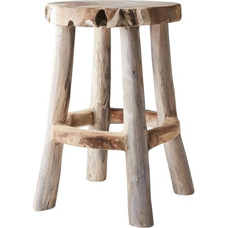 Tabouret rond en Bois de Teck Naturel clair H. 45 cm (1/4)