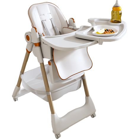Chaise haute bébé réglable et pliante 6 mois à 6 ans, plateau double, harnais 5 points, roulettes freinées, nettoyage facile pour la maison CHICFURN (1/5)