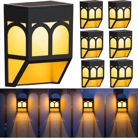 Paquet de 6 lampes étanches d'extérieur, lumières de clôture cour LED, appliques solaires solaires solaires, lumières solaires pour murales, Patio (1/5)