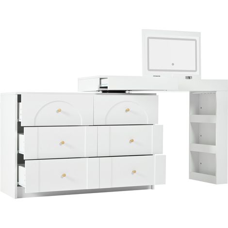 Coiffeuse pivotante avec éclairage LED, table de toilette, bureau, blanc, 105×40×80cm (1/5)