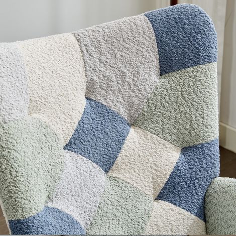 Chaise relaxante avec appuie-tête. Chaise moderne en tissu. Fauteuil confortable pour la chambre à coucher, le salon ou le bureau. Couleur patchwork, motif en forme de poulet. Capacité de charge jusqu (1/5)