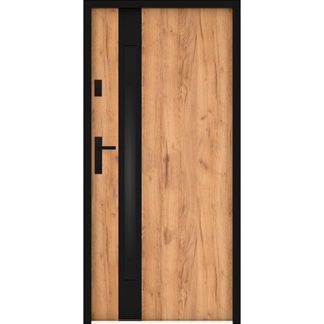 Porte d'entrée en acier pleine et inox H207 x L100 cm - verre fumé - effet chêne et noir - épaisseur 55 mm - poussant droit - BRAGA