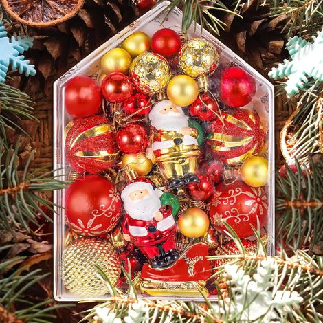 Set mit 72 dekorativen Weihnachtskugeln zum Aufhängen, 2 bis 9 cm, aus bruchsicherem Kunststoff, rot und gold (1/5)