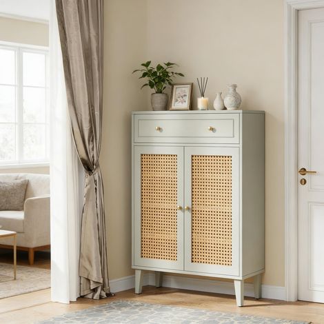 Scarpiera in MDF verde menta 80 x 35 x 100 cm con ante, 1 cassetto e ripiani regolabili