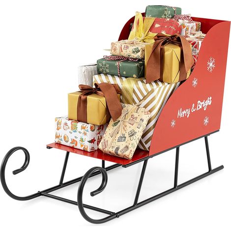 COSTWAY Slitta di Babbo Natale, Slitta di Babbo Natale in Metallo con Ampia Area di Carico per Regali, Decorazione Natalizia per Casa, Negozio e Ufficio (Modello 4) (1/5)
