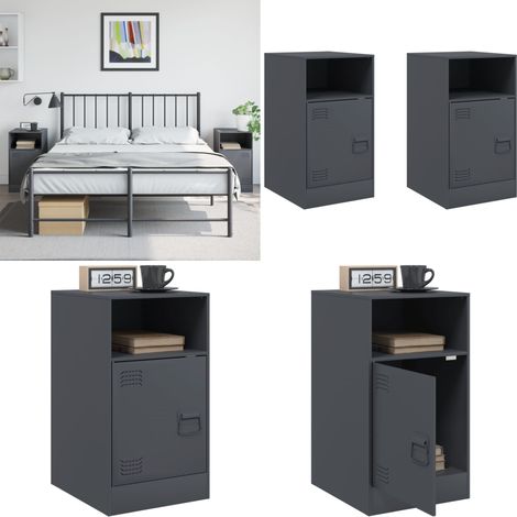 Nachttische 2 Stk. Anthrazit 34,5x39x62 cm Stahl - Nachttisch - Schlafzimmermöbel - Wohnzimmermöbel - Sideboard - Kommode - Home & Living (1/5)
