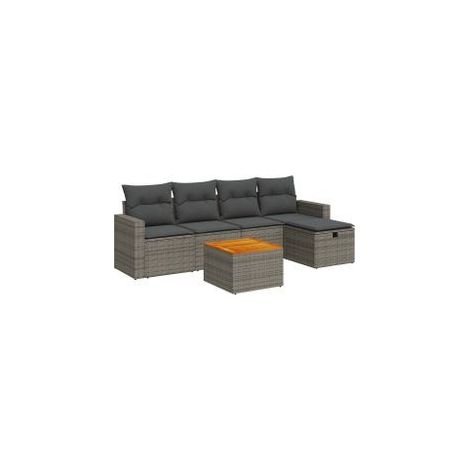 Salon de jardin 6 pcs avec coussins gris résine tressée (1/5)