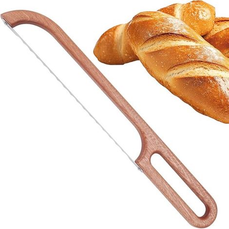 Trancheuse à pain en bois, ustensile de cuisine, pain artisanal, tranches régulières, 40 cm, bois naturel (1/5)