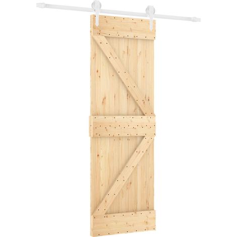 Schiebetür Natürlich und Weiß 70 x 210 cm Massivkiefer vidaXL