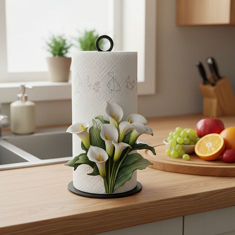 2D Acrylic Flat Zantedeschia Flower Theme Pattern Kitchen Paper Towel Holder (1/5)