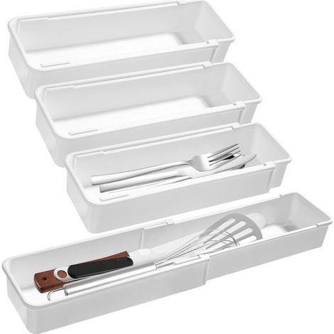 Juego de organizadores para cajones - Bandeja extraíble para cajones - Blanco - Juego de 4 piezas (1/5)