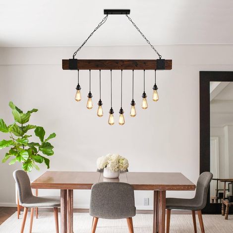 Vintage Pendant Light for Dining Room Dining Table Industrial Wood Lamp 8 E27 Bulbs for Living Room Kitchen Bar Restaurant (No Bulb) (1/5)